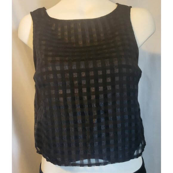 Elle Medium Black Dressy Crop Top Tank Top Inside Lining Checkered Pattern - Picture 1 of 6